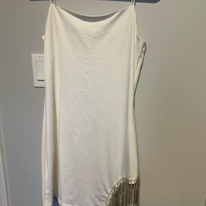 Elegant White Fringe Slip Dress